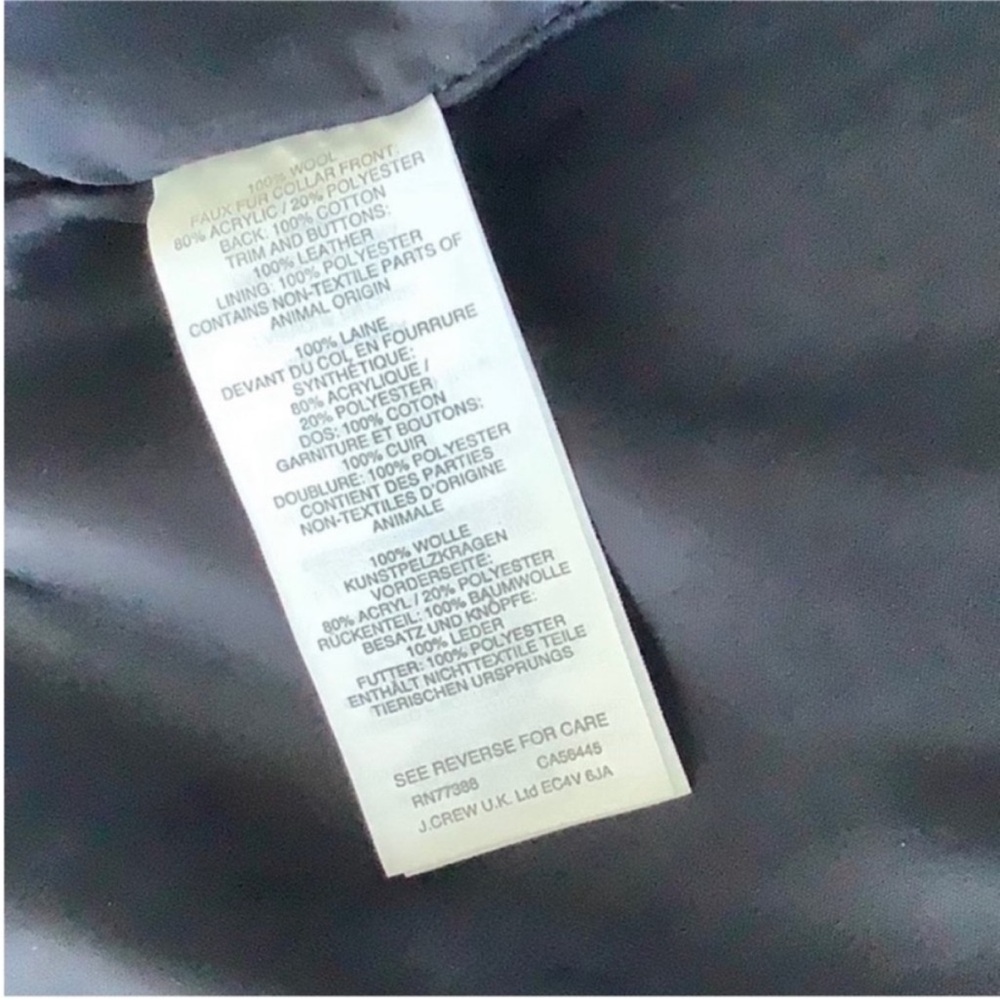 J. Crew Collection Navy Blue Wool Double Breasted Leather Trim Cape XS/S - Picture 12 of 12
